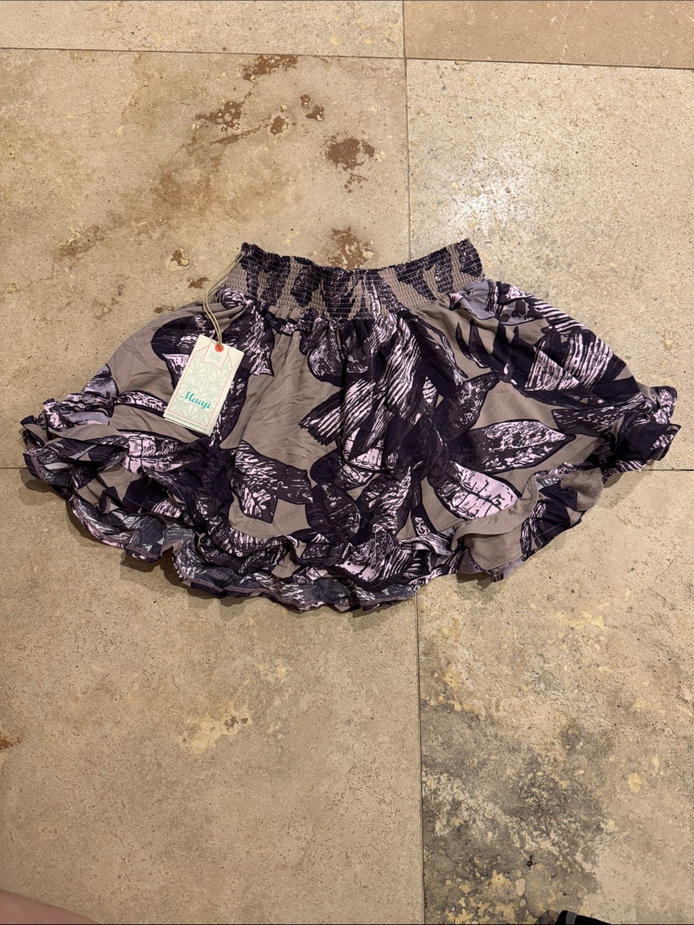 Maaji Gray & Black Ruffle Mini Skirt with Floral Print